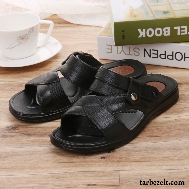 Sandalen Herren Pantolette Neue Sommer Jugend Original Rutschsicher Sandfarben Schwarz