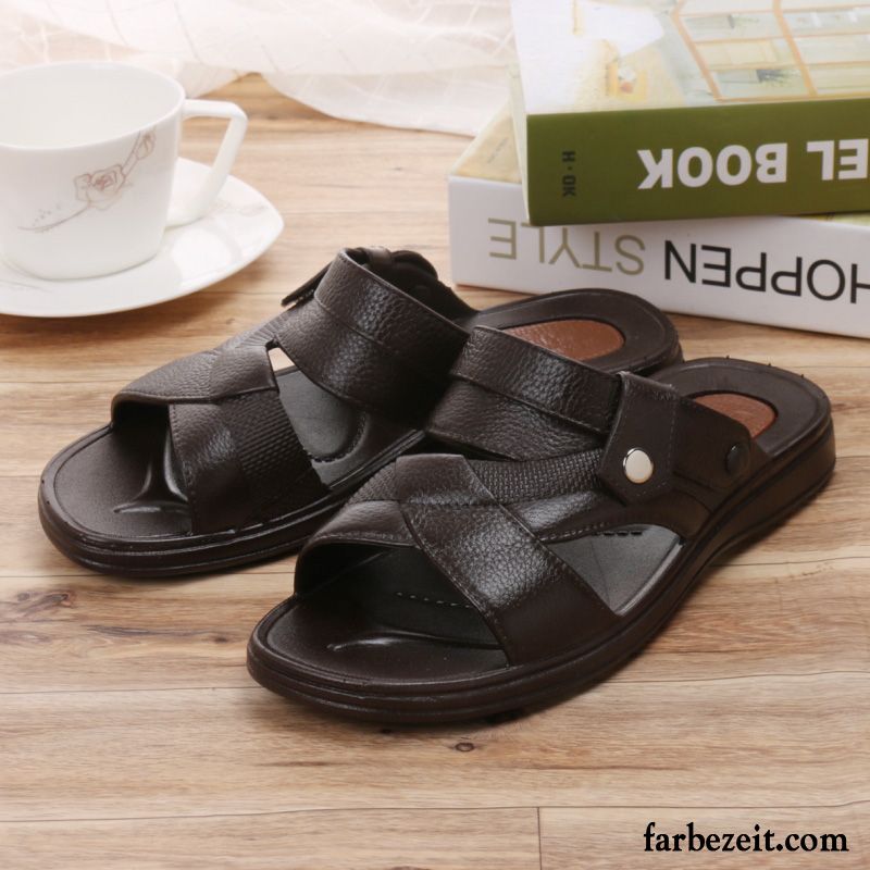 Sandalen Herren Pantolette Neue Sommer Jugend Original Rutschsicher Sandfarben Schwarz