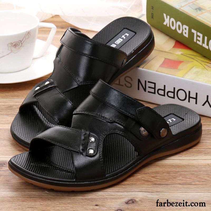 Sandalen Herren Pantolette Neue Sommer Jugend Original Rutschsicher Sandfarben Schwarz