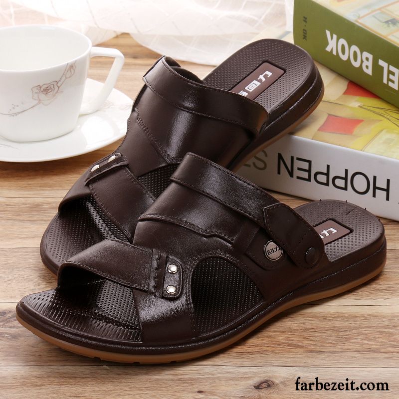 Sandalen Herren Pantolette Neue Sommer Jugend Original Rutschsicher Sandfarben Schwarz