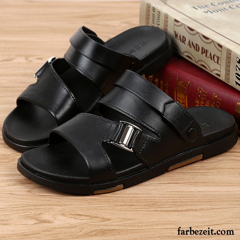 Sandalen Herren Pantolette Neue Sommer Jugend Original Rutschsicher Sandfarben Schwarz