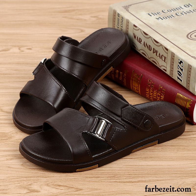 Sandalen Herren Pantolette Neue Sommer Jugend Original Rutschsicher Sandfarben Schwarz