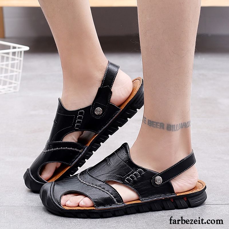 Sandalen Herren Pantolette Persönlichkeit Mode Schuhe Echtleder Trend Sandfarben Braun Gelb