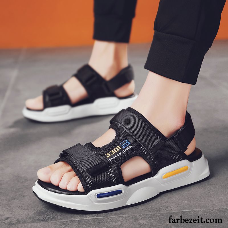 Sandalen Herren Pantolette Schuhe Allgleiches Sommer Neue Trend Sandfarben Weiß