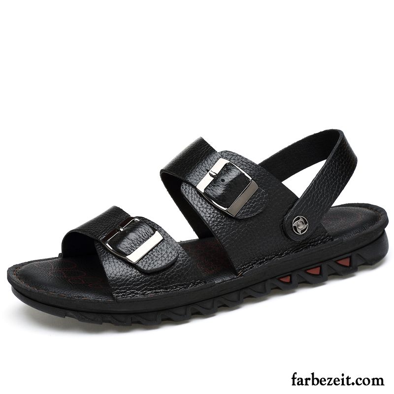 Sandalen Herren Pantolette Trend Sommer Schuhe Echtleder Große Größe Sandfarben Schwarz