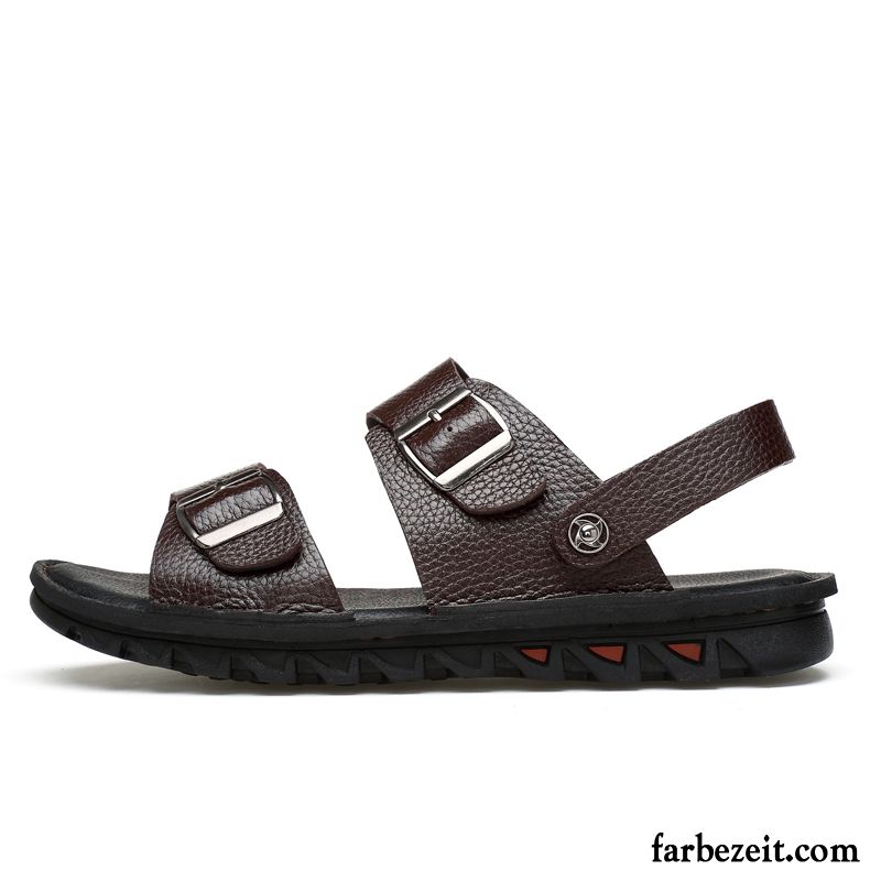 Sandalen Herren Pantolette Trend Sommer Schuhe Echtleder Große Größe Sandfarben Schwarz