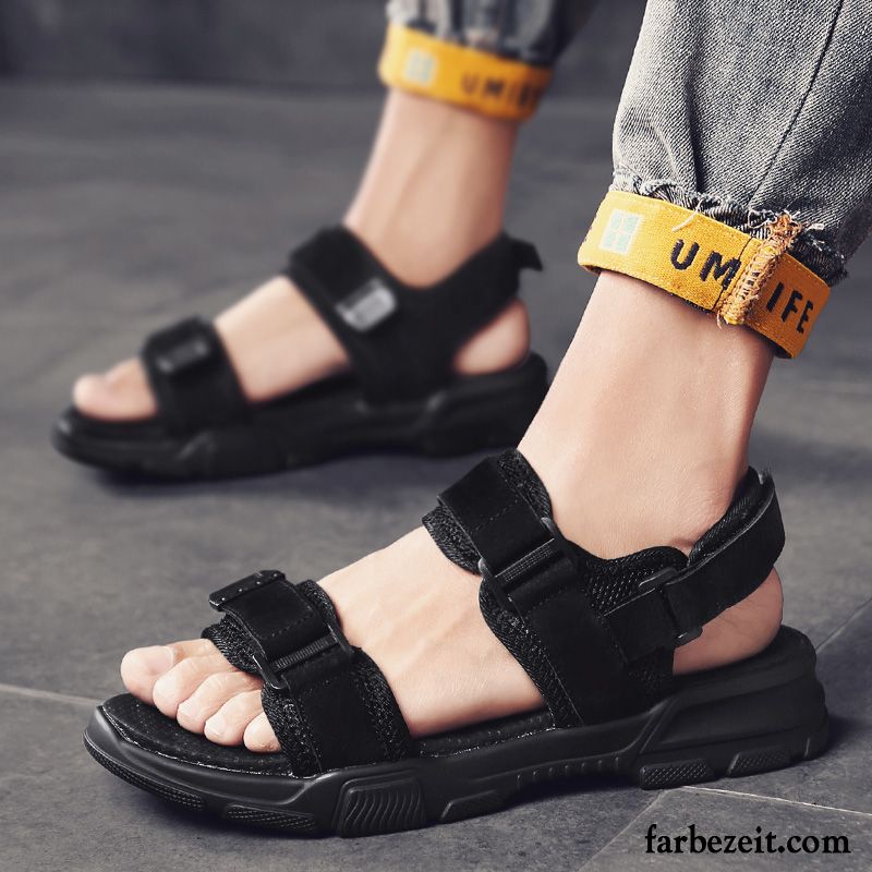 Sandalen Herren Persönlichkeit Rom Sommer Trend Mode Pantolette Sandfarben Schwarz