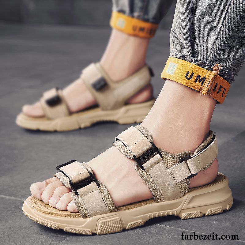 Sandalen Herren Persönlichkeit Rom Sommer Trend Mode Pantolette Sandfarben Schwarz