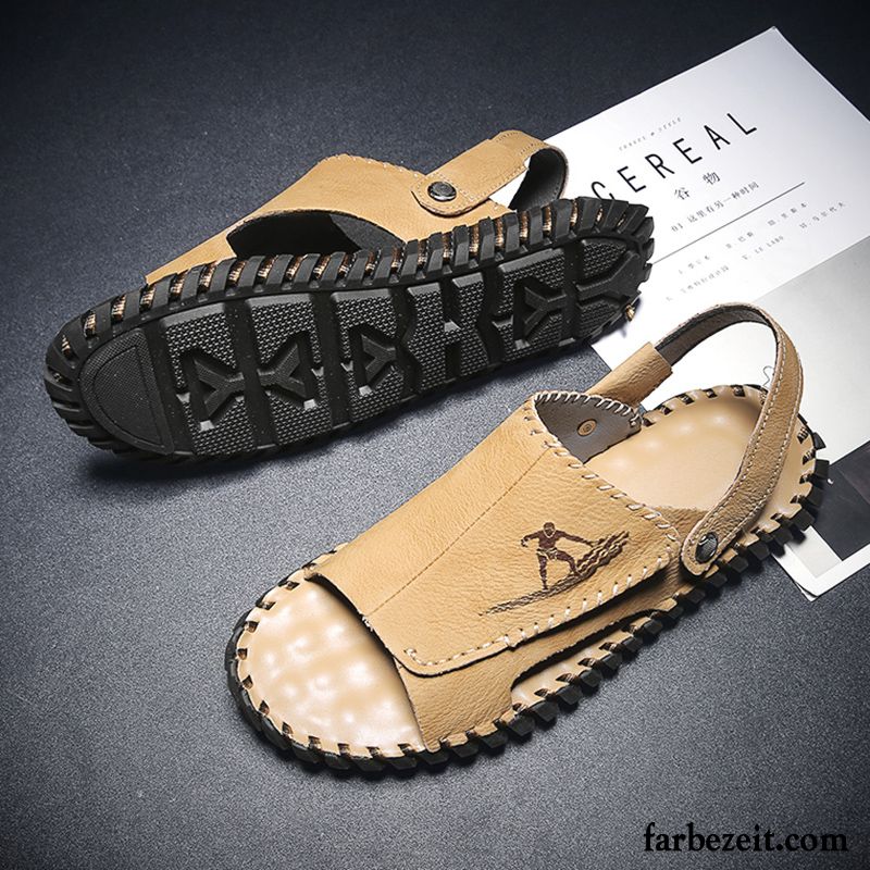 Sandalen Herren Rom Neue Allgleiches Schuhe Pantolette Casual Sandfarben Gelb