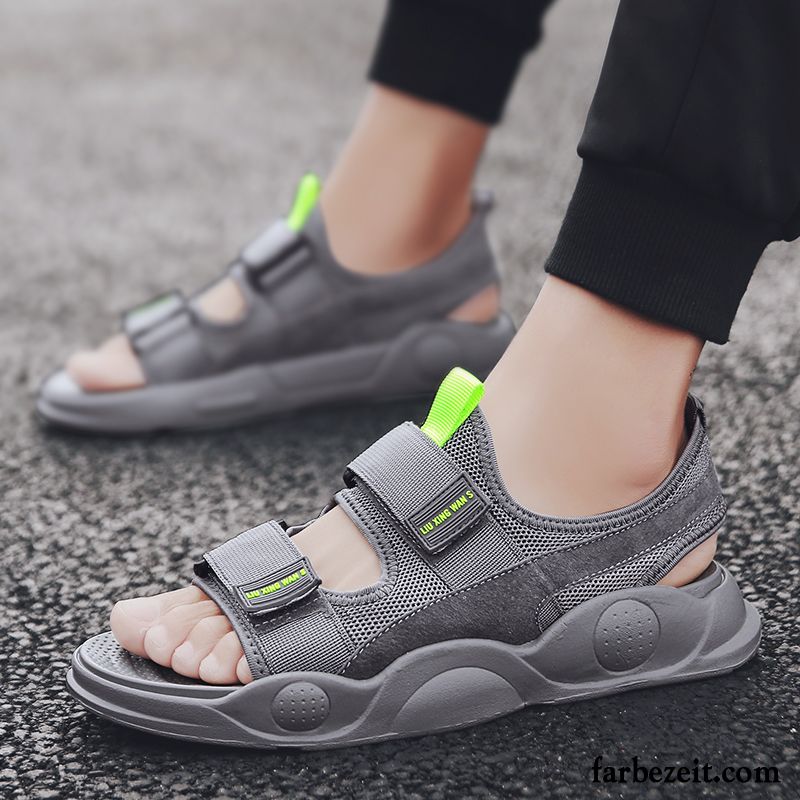 Sandalen Herren Rom Trend Sommer Schuhe Casual Atmungsaktiv Sandfarben Grau