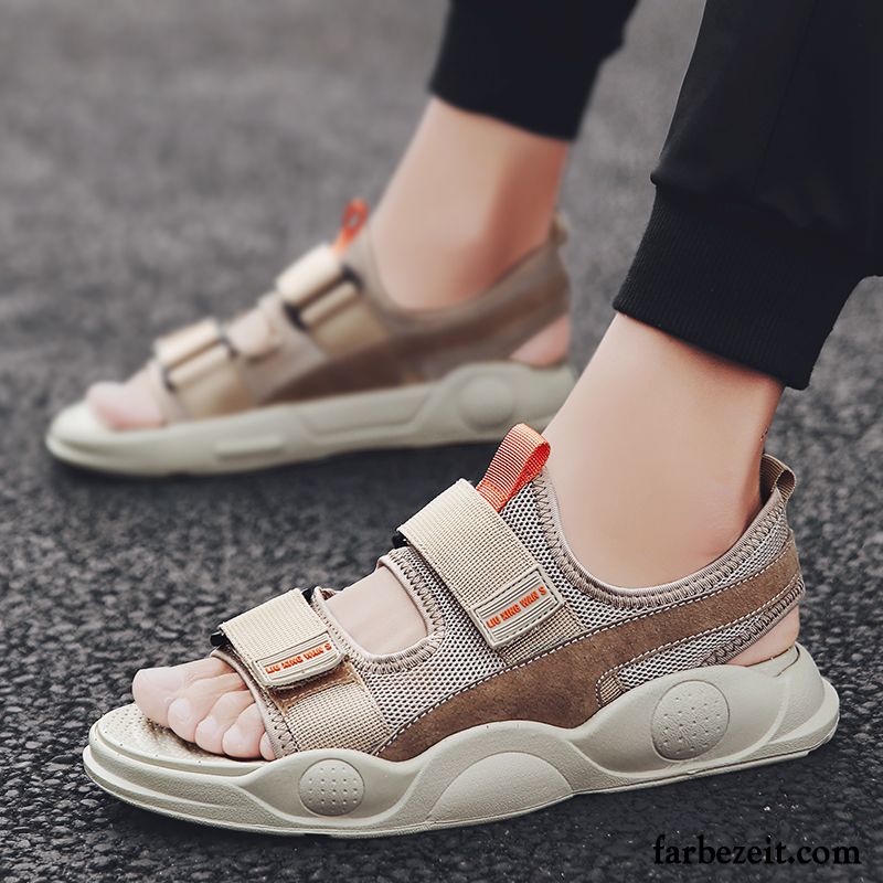 Sandalen Herren Rom Trend Sommer Schuhe Casual Atmungsaktiv Sandfarben Grau