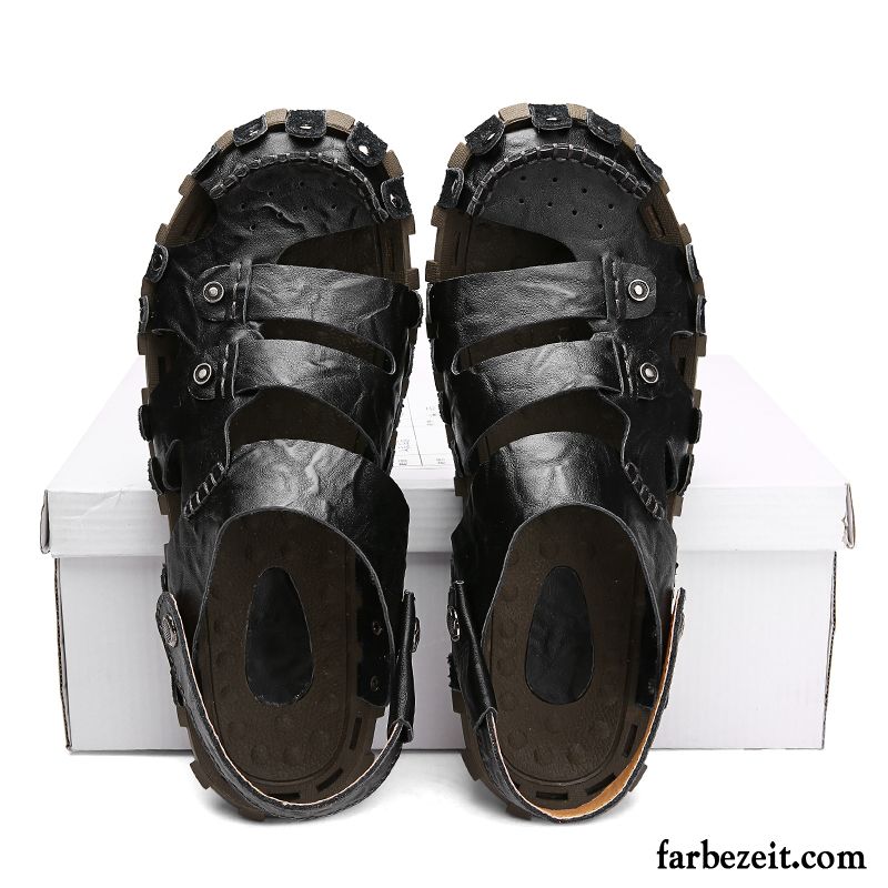 Sandalen Herren Rutschsicher Atmungsaktiv Draussen Sommer Casual Schuhe Sandfarben Weiß