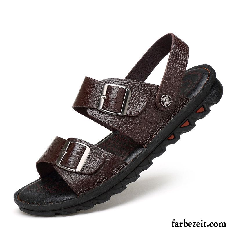 Sandalen Herren Schuhe Rutschsicher Leder Weiche Sohle Oberleder Braun