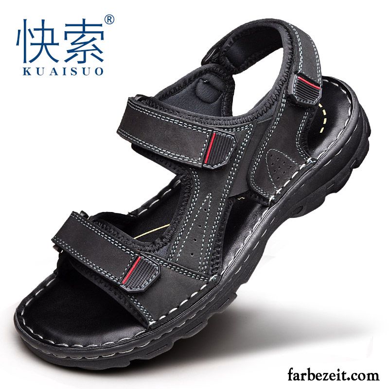 Sandalen Herren Schuhe Trend Sommer Echtleder Neue Casual Sandfarben Schwarz