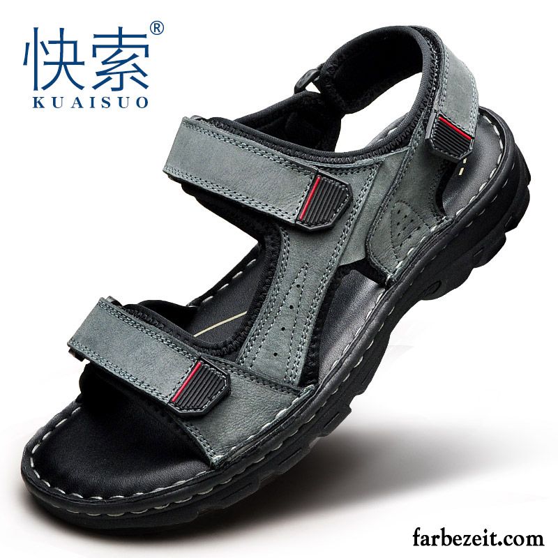 Sandalen Herren Schuhe Trend Sommer Echtleder Neue Casual Sandfarben Schwarz