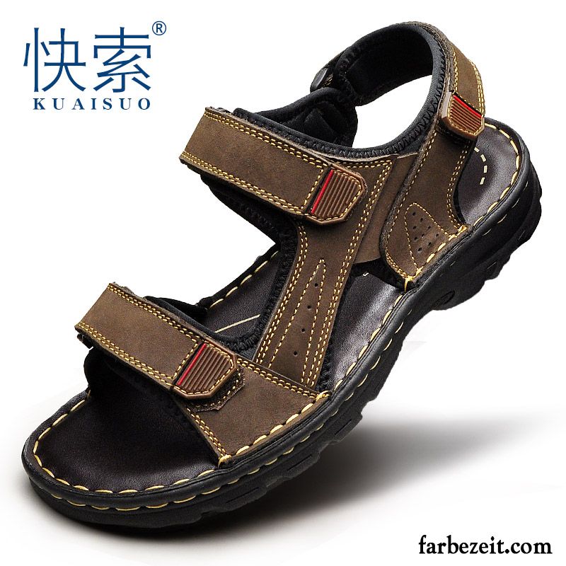 Sandalen Herren Schuhe Trend Sommer Echtleder Neue Casual Sandfarben Schwarz