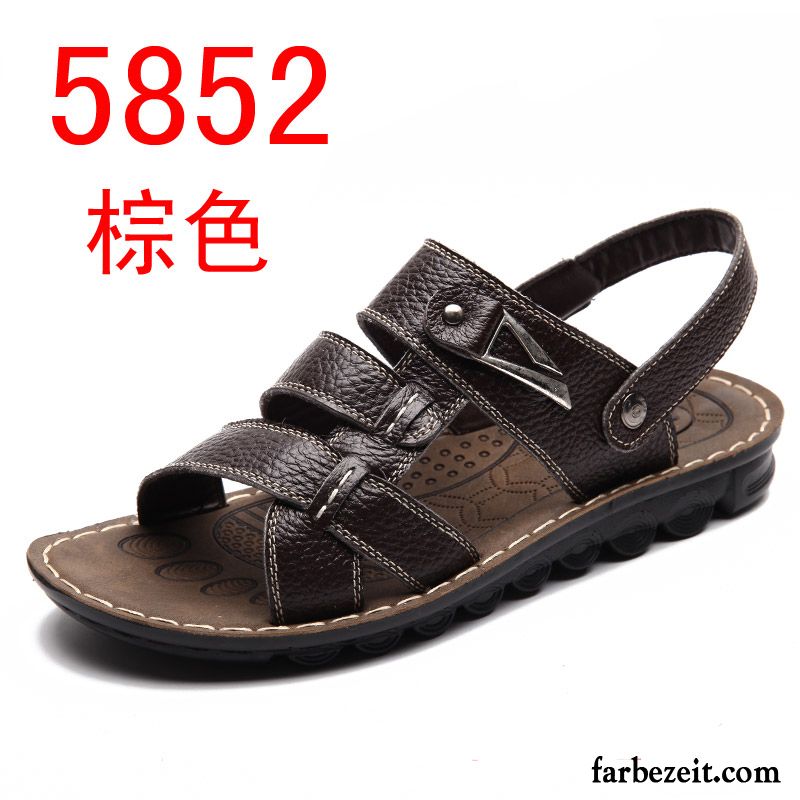 Sandalen Herren Schwarz Pantolette Sandalen Strand Trend Casual Schuhe Sommer Echtleder Günstig