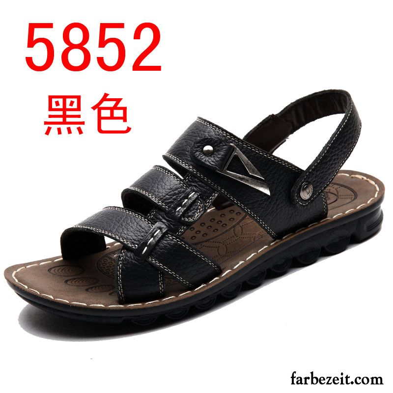 Sandalen Herren Schwarz Pantolette Sandalen Strand Trend Casual Schuhe Sommer Echtleder Günstig