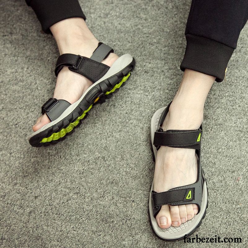 Sandalen Herren Schüler Draussen Neue Sommer Weiche Sohle Casual Sandfarben Grau