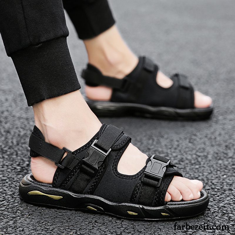 Sandalen Herren Sommer Allgleiches Schuhe Schüler Weiche Sohle Teenager Sandfarben Schwarz