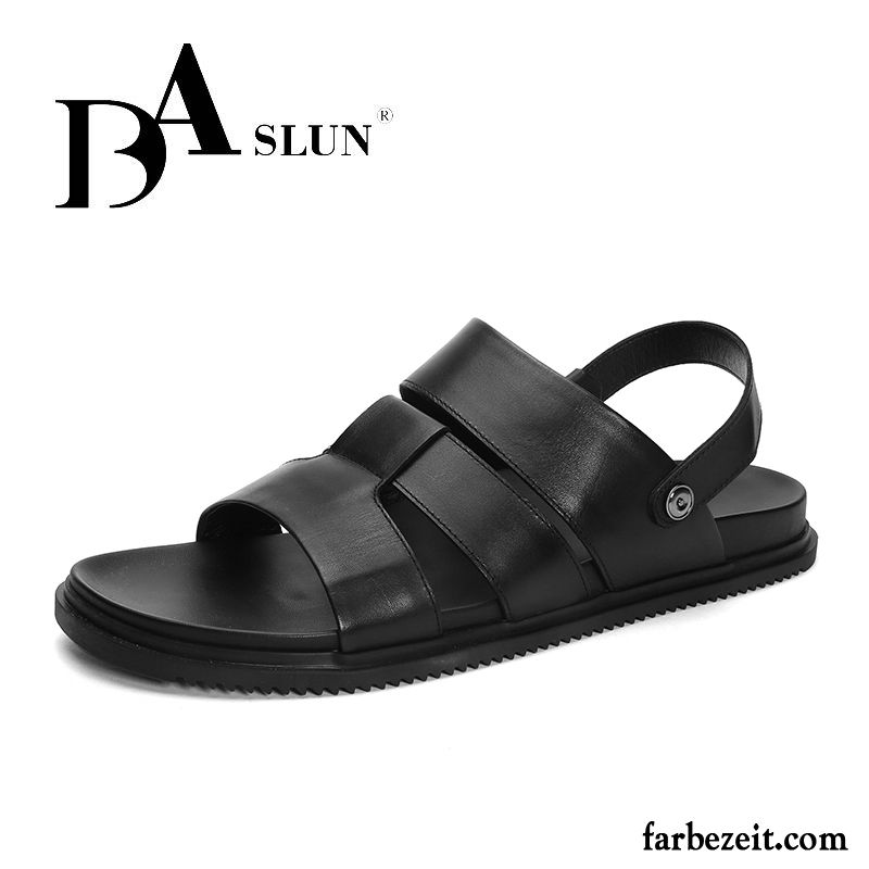 Sandalen Herren Sommer Neue Trend Echtleder Schuhe Große Größe Sandfarben Schwarz