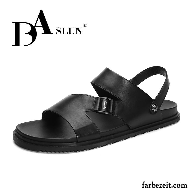 Sandalen Herren Sommer Neue Trend Echtleder Schuhe Große Größe Sandfarben Schwarz