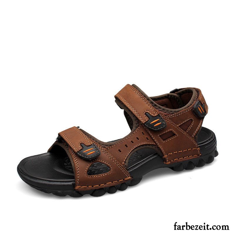 Sandalen Herren Sommer Schuhe Casual Große Größe Leder Echtleder Sandfarben Schwarz