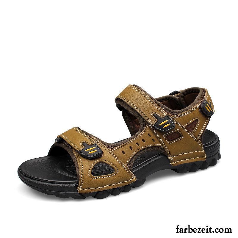 Sandalen Herren Sommer Schuhe Casual Große Größe Leder Echtleder Sandfarben Schwarz