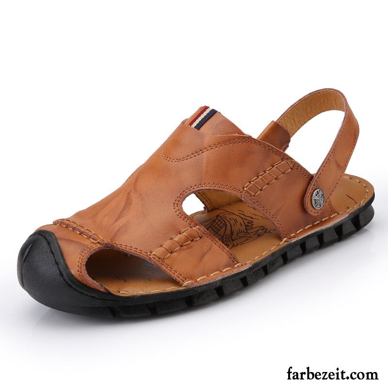 Sandalen Herren Trend Hausschuhe Casual Sommer Leder Neue Sandfarben Braun