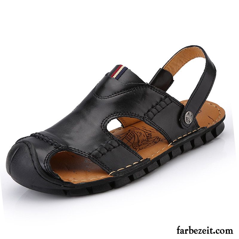 Sandalen Herren Trend Hausschuhe Casual Sommer Leder Neue Sandfarben Braun