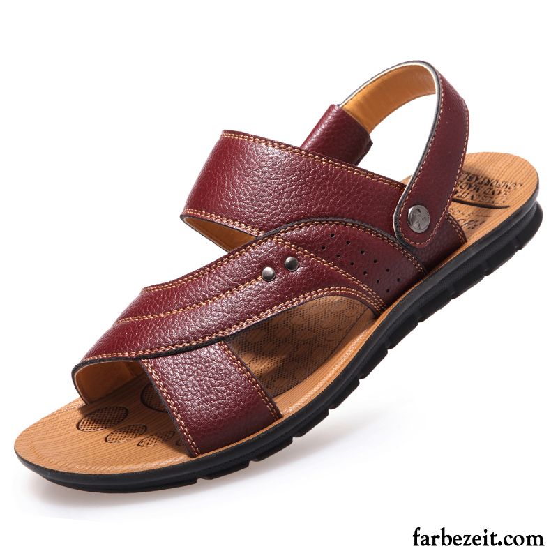 Sandalen Leder Herren Atmungsaktiv Strand Schuhe Rutschsicher Neue Casual Sommer Sandalen Hohl Echtleder