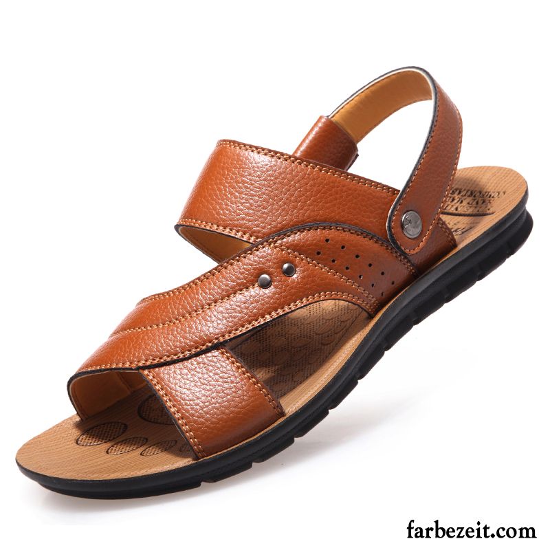 Sandalen Leder Herren Atmungsaktiv Strand Schuhe Rutschsicher Neue Casual Sommer Sandalen Hohl Echtleder