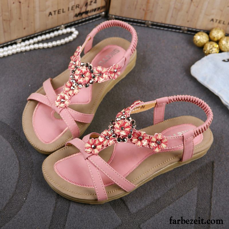 Sandalen Absatz Gold Sandalen Strasssteine Damen Neue Flache Sommer Strand Casual Süß Schuhe Günstig