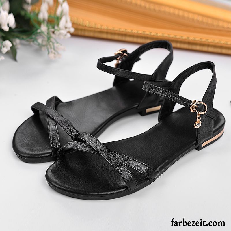 Sandalen Riemen Einfach Flache Sommer Große Größe Rutschsicher Gemütlich Neue Schuhe Rom Echtleder Damen Sandalen Günstig