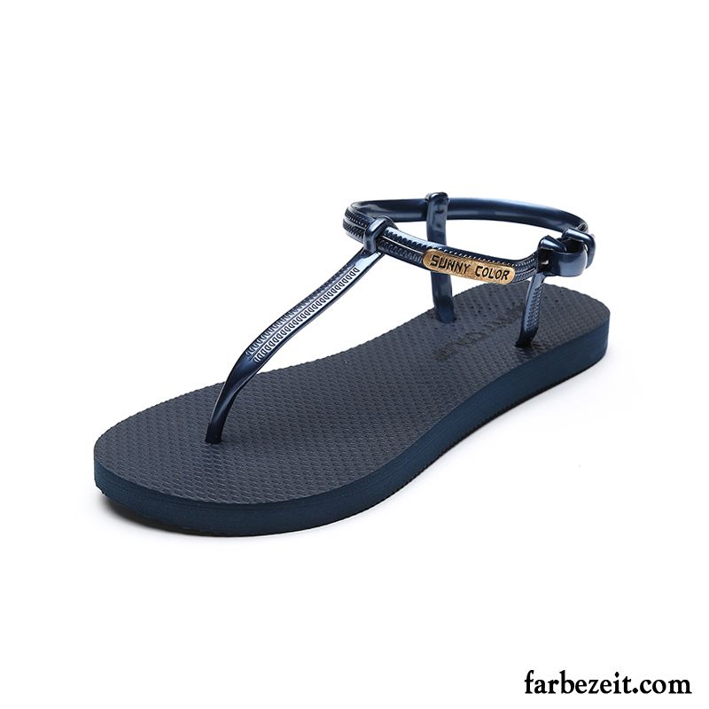 Sandalen Plateau Schwarz Mode Schuhe Strand Sommer Flache Allgleiches Sandalen Casual Damen Rom Günstig