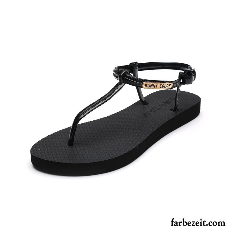 Sandalen Plateau Schwarz Mode Schuhe Strand Sommer Flache Allgleiches Sandalen Casual Damen Rom Günstig