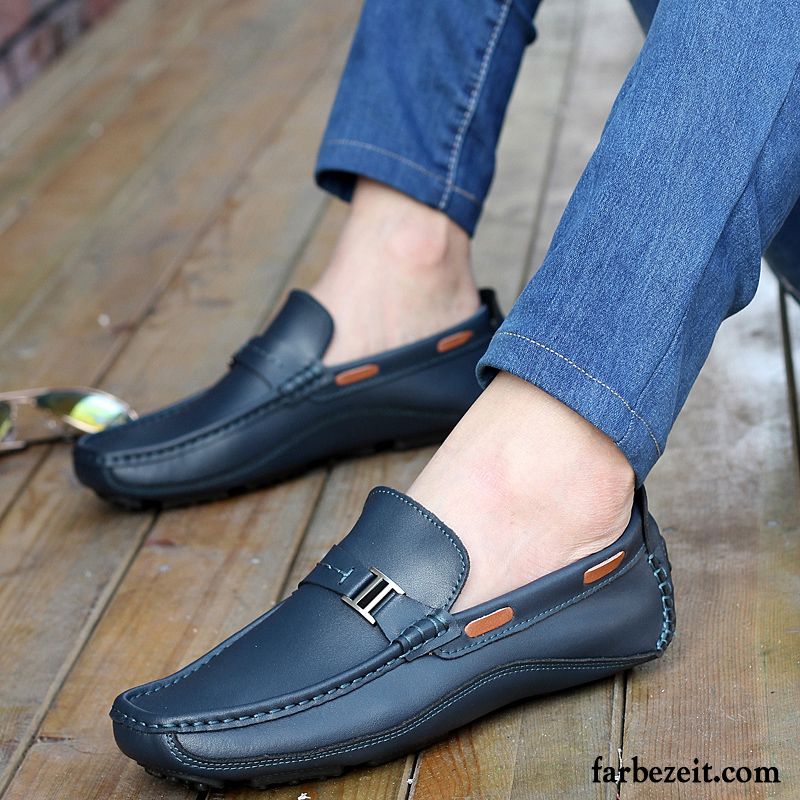 Sandalen Wechselfußbett Herren Schuhe Lederschue Slip-on England Blau Faul Trend Tief Persönlichkeit Herbst Neue Casual Allgleiches