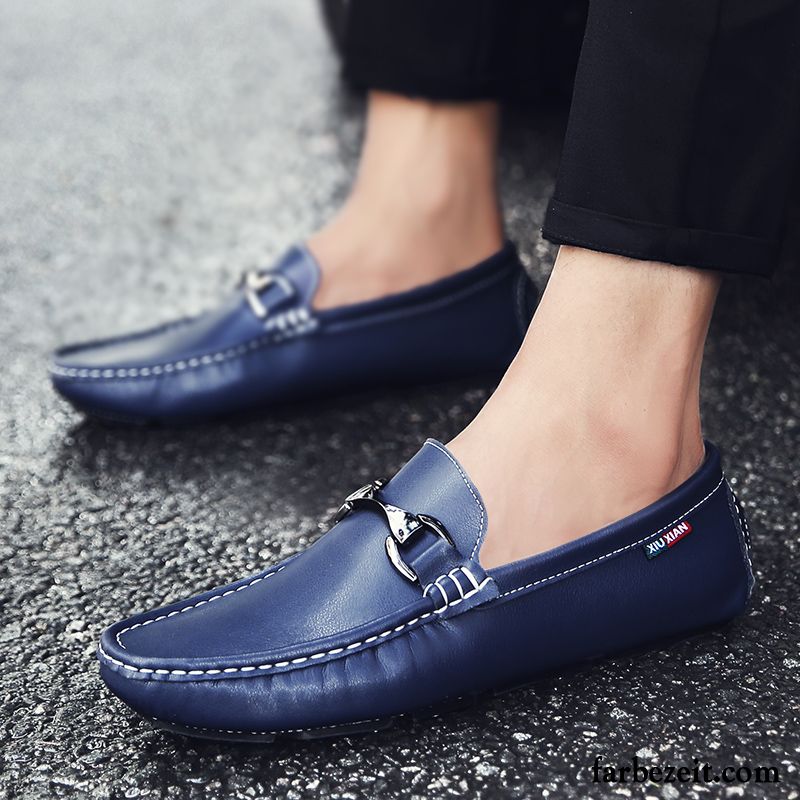 Sandalen Wechselfußbett Herren Schuhe Lederschue Slip-on England Blau Faul Trend Tief Persönlichkeit Herbst Neue Casual Allgleiches