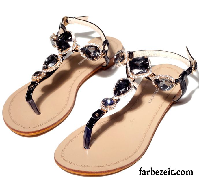 Sandaletten Für Damen Trend Strand Strasssteine Neue Sandalen Schuhe Flache Sommer Rom Billig