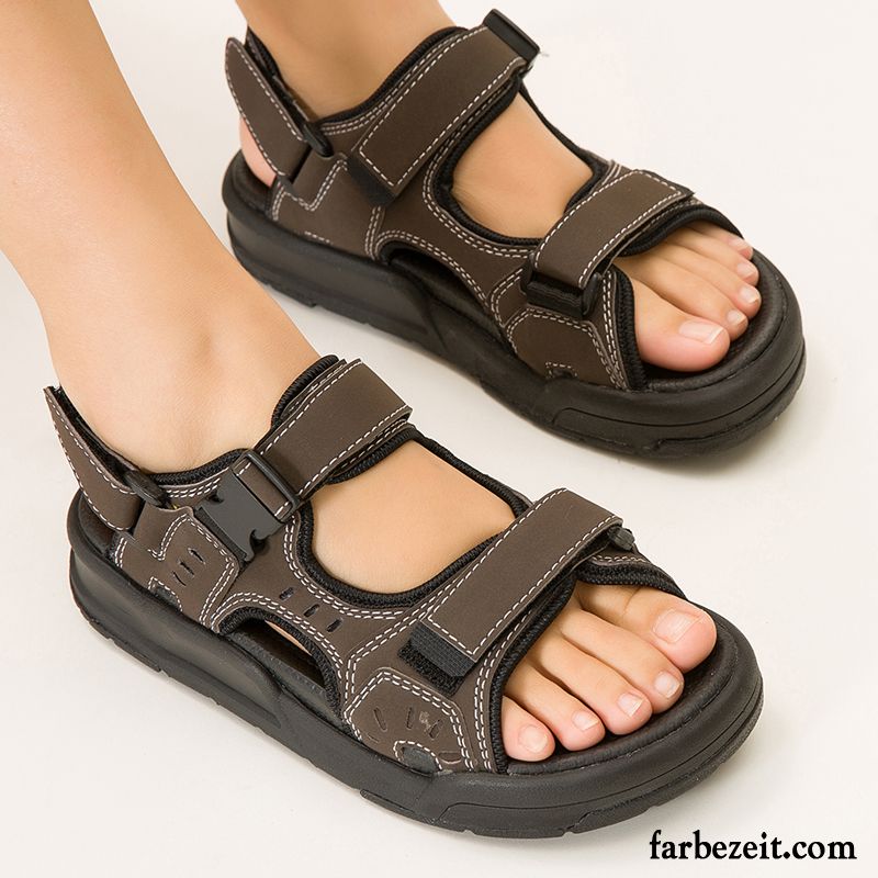 Sandaletten Schwarz Plateau Strand Schüler Dicke Sohle Lederschuhe Große Größe Sommer Damen Flache Neue Sandalen Kaufen