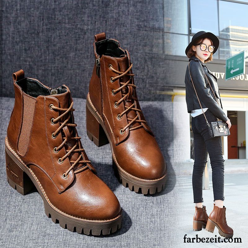 Schnürschuhe Damen Dick Herbst Martin Stiehlt Neue England Pumps Retro Allgleiches Stiefel Winter Dicke Sohle Günstig