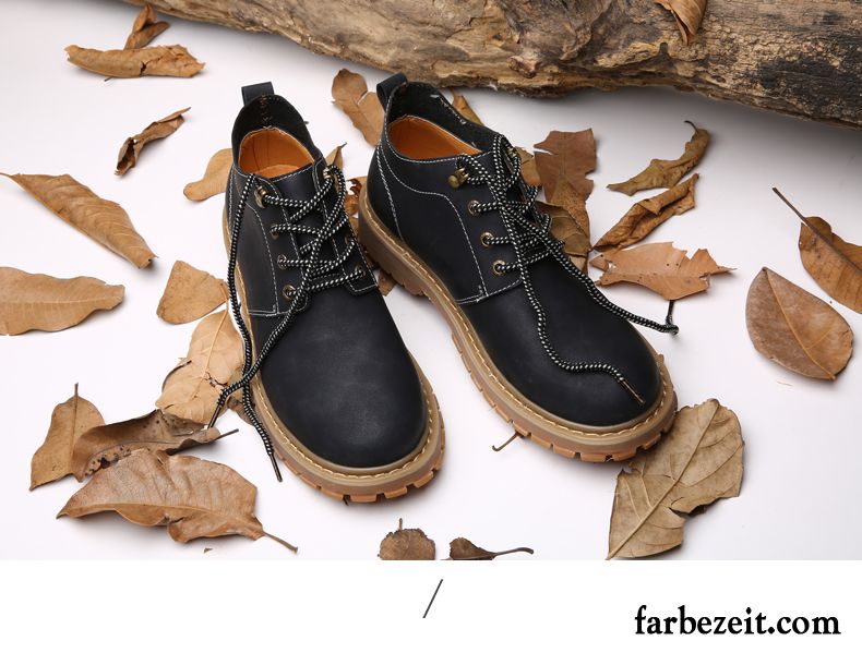 Schnürschuhe Herren Schwarz Neue Plus Samt Martin Stiehlt Winter Lederschue Trend Hohe Kurze Schuhe Retro