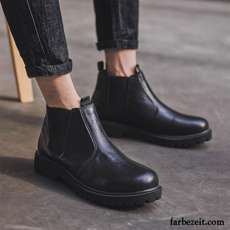 Schnürstiefel Herren Leder Herbst England Slip-on Trend Echtleder Martin Stiehlt Hohe Kurze Stiefel Mode Schwarz Schuhe Billig