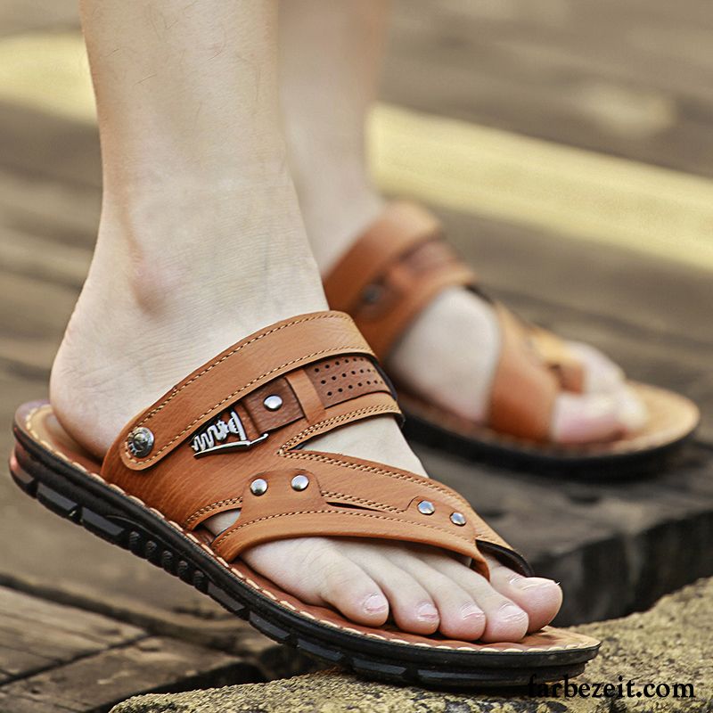 Schuhe Braun Herren Schuhe Sandalen Lederschue Atmungsaktiv Trend Casual Sommer Strand Hausschuhe Billig