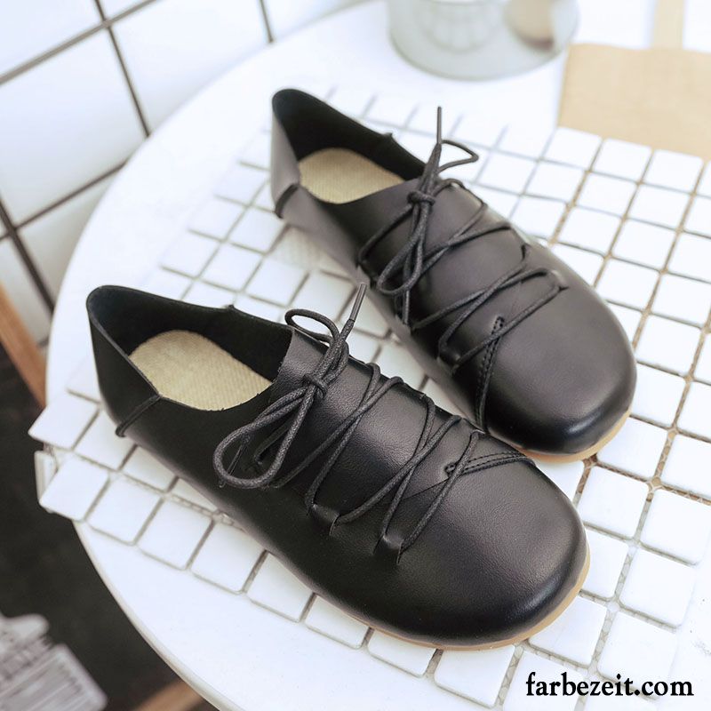 Schuhe Damen Schwarz Schuhe Schüler Allgleiches Lederschuhe Flache Schuhe Schnürschuhe Retro Oxford