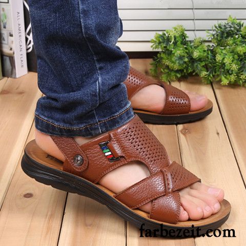 Schuhe Herren Blau Kostenloser Versand Pantolette Marke Leder Sandalen Rutschsicher Echtleder Original Oberleder Neue Günstig