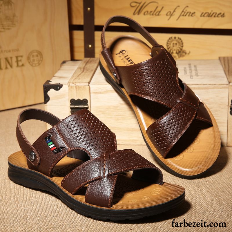 Schuhe Herren Blau Kostenloser Versand Pantolette Marke Leder Sandalen Rutschsicher Echtleder Original Oberleder Neue Günstig