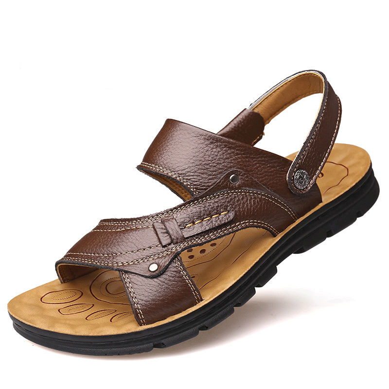 Schuhe Herren Braun Casual Sandalen Sommer Echtleder Neue Schuhe Strand Günstig