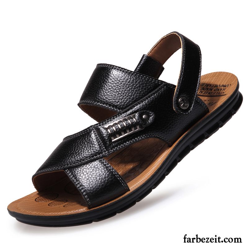 Schuhe Herren Sommer Leder Atmungsaktiv Strand Pantolette Sandalen Sommer Echtleder Casual Hausschuhe Günstig