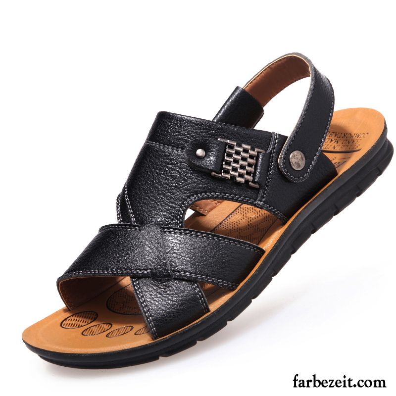 Schuhe Herren Sommer Leder Atmungsaktiv Strand Pantolette Sandalen Sommer Echtleder Casual Hausschuhe Günstig